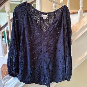 Lovely Navy Eyelet top with Black stitching